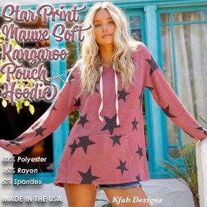 STAR Print Mauve Soft Kangaroo Pouch Hoodie